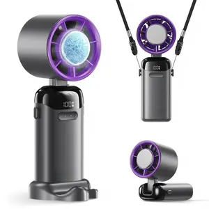 4-in-1 Ice Cooling Turbo Fan | 21,000 RPM High Speed Wind | 200 Speed Levels | 12H Battery & Digital Display | 120° Foldable Portable Fan for Travel & Office