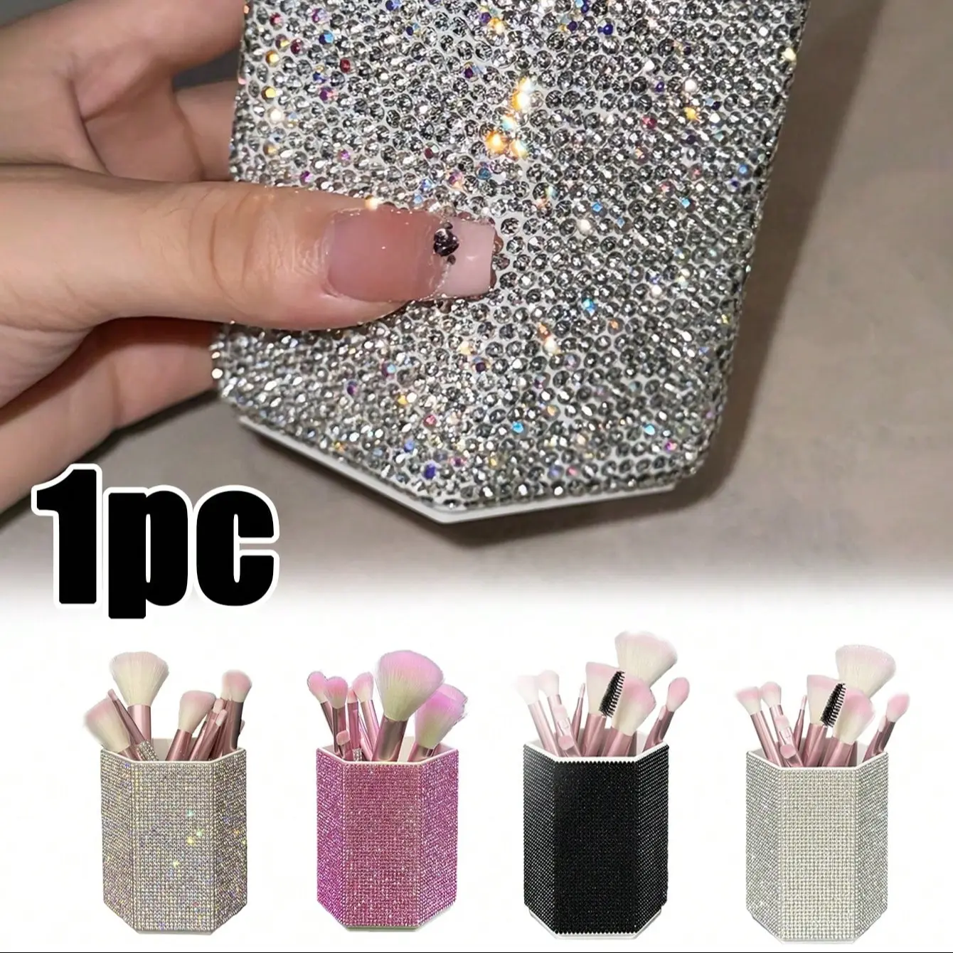 Hexagonal Crystal Makeup Brush Holder, Large Capacity, Decorative Shiny Surface, Multifunctional Cosmetic Storage Rack, Makeup Organizer Box for Bedroom Vanity Desk, Cosmetic Organiser, Cosmetic Organizers
