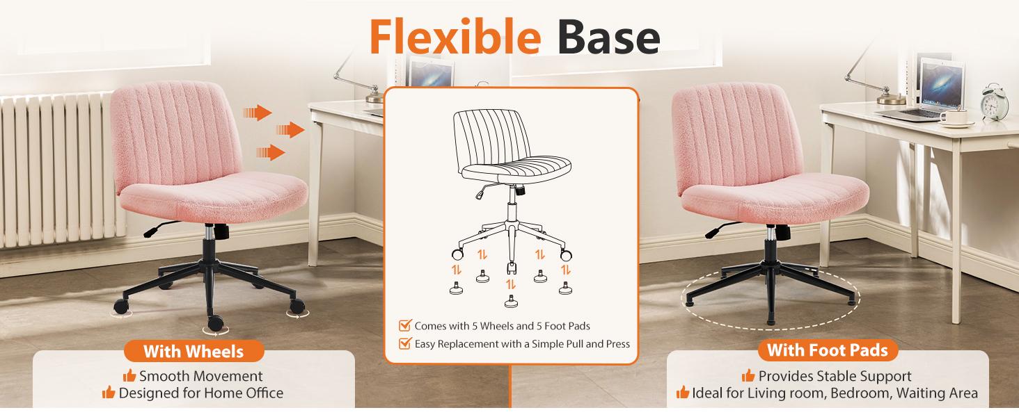 Height Adjustable Criss Cross Chair with Wheels - Armless Desk Chair No Wheels Cross Legged Office Chair Wide Swivel Home Office Desk Chairs