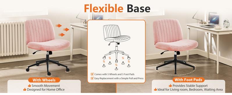 Height Adjustable Criss Cross Chair with Wheels - Armless Desk Chair No Wheels Cross Legged Office Chair Wide Swivel Home Office Desk Chairs
