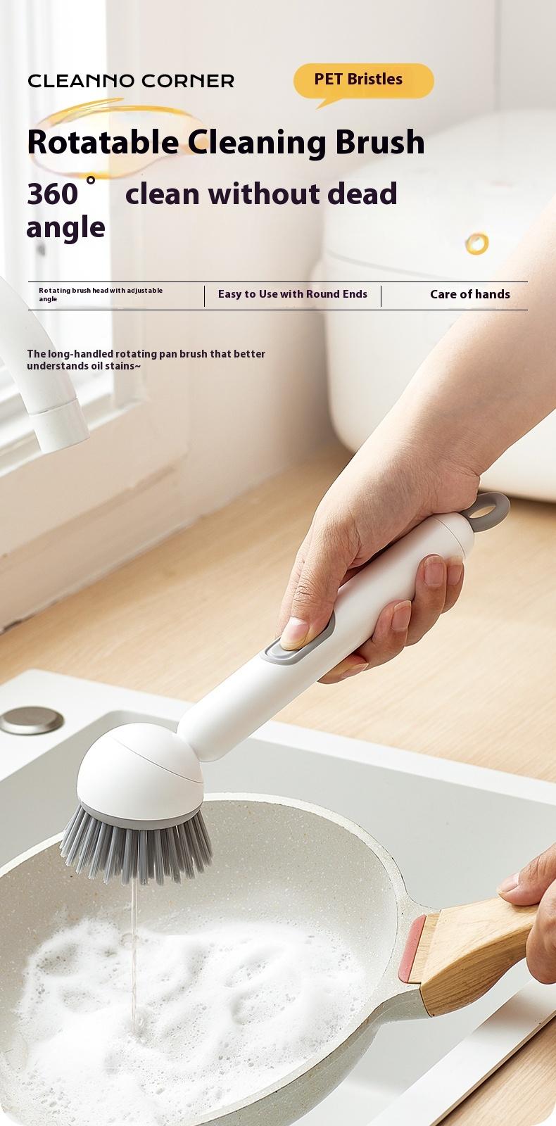 6-in-1 Rotating Scrub Dish Brush with Detergent Dispenser – Adjustable Angle Design, Suitable for Cleaning Pots, Pans, Dishes & Utensils, Comes with Wall Mount for Kitchen Sink, Stove & More