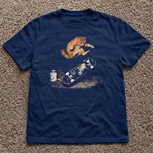 Gildan Men's and Women's T-shirt, Funny cat skateboarding graphic tee, Animal tee, Y2k Unisex Graphic Tees Gothic Grunge Emo Scene Amity Affliction Style Clothes Menswear Womenswear Streetwear