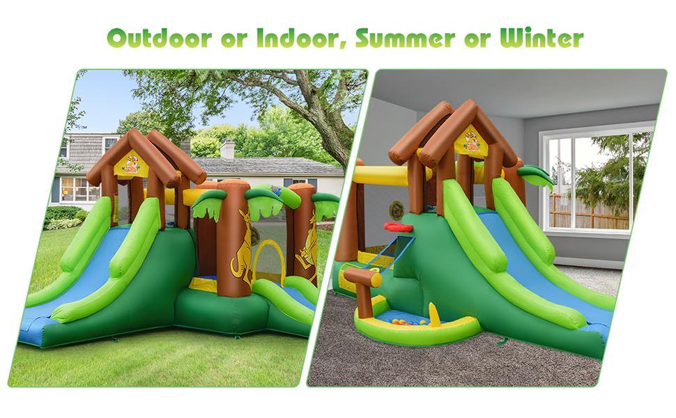 【Dealsforyou】Costzon Inflatable Bounce House, Bouncy House for Toddler Kids 5-12 Ages Indoor Outdoor Party Family Fun w/Climbing, Large Ball Pit, Basketball Rim, Blow up Jumping Castle for Birthday Party Gifts Costst