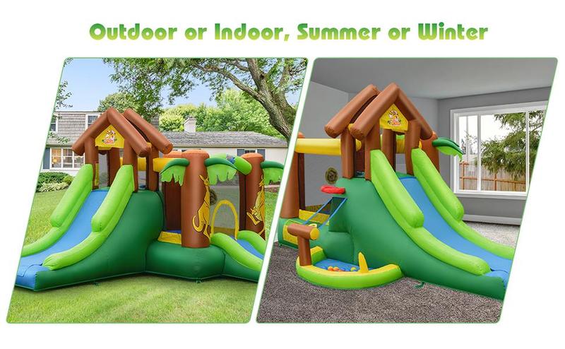 【Dealsforyou】Costzon Inflatable Bounce House, Bouncy House for Toddler Kids 5-12 Ages Indoor Outdoor Party Family Fun w/Climbing, Large Ball Pit, Basketball Rim, Blow up Jumping Castle for Birthday Party Gifts Costst