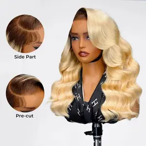 [Updated With Drawstring] Wiggins Hair Glueless 613 Honey Blonde & T4/613 Brown with Blonde Layered Side Part Body Wave Wig 6*8 Lace Closure Wigs Human Hair Pre Cut Pre Plucked Beginner Friendly