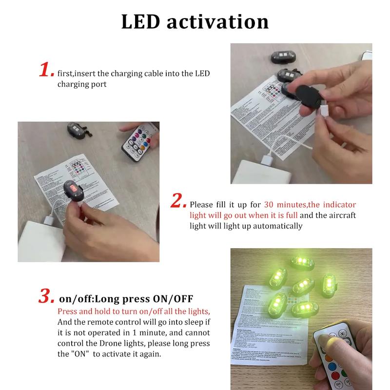 Wireless LED Strobe Lights RGB USB Charge IP65 Waterproof Anti-Collision for Car Motorcycle Drone & RC Aircraft Bike