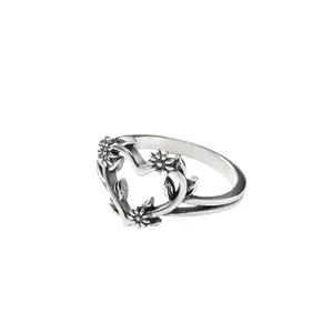 1 simple and unique 925 silver plated Flowering Vines Heart Ring, exquisite gift for women--Size5-10inch- wedding Elegant Everyday Ring