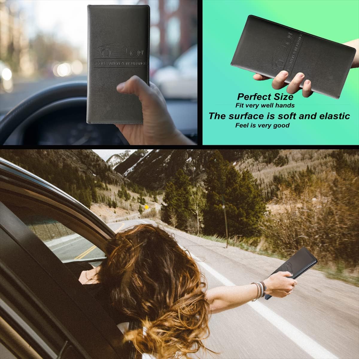Car Registration and Insurance Holder, Car Organizer Premium Leather Registration and Insurance Card Holder,with Magnetic Shut for Cards, Essential Document, Driver License