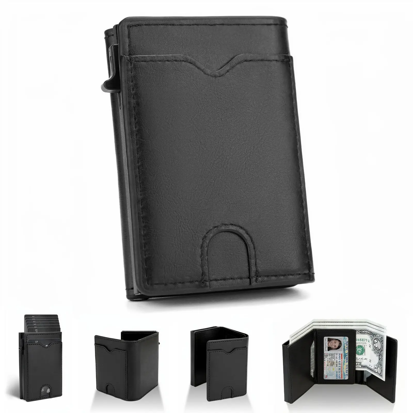 2026 New Leather Pop-up Card Wallet for Men, 7-11 Card Capacity RFID Blocking Trifold Wallet, Minimalist Slim Credit Card Holder with ID Window, Birthday Gifts