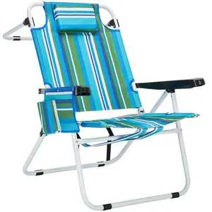 Docred Tall&Low Beach Chairs for Adults 17" High Backpack 5-Position Tanning Chair with Cooler Bag & Cup Holder Heavy Duty Lay Flat Reclining for Beach Patio Camping Supports 350 lbs