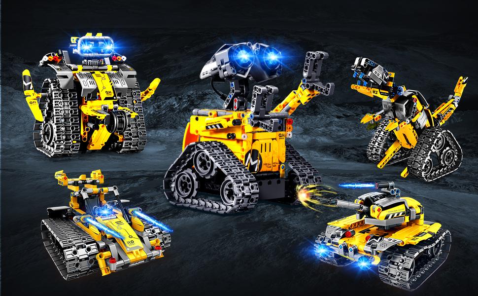 HOGOKIDS 5-in-1 Robot Building Set, RC Wall Robot/Engineer Robot/Mech Dinosaur, Remote & APP Controlled STEM Toys for Boys & Girls 6-12 (520 Pcs)