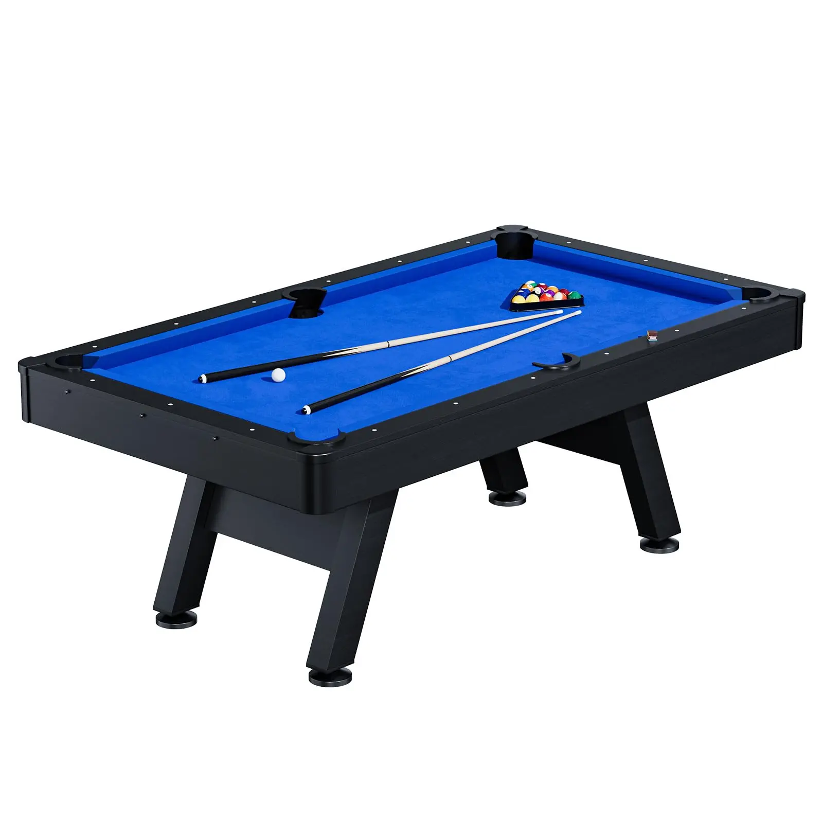 7ft Standard Size Modern Billiard Pool Table with Black Wood Finish, Edge Guards, 2 Cues, Balls & Complete Accessories for Home Game Room, Apartment