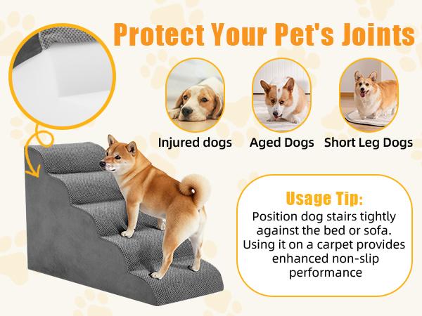 Dog Stairs Ramp for Small Dogs and Cats 5-Step Curved Pet Steps with High-Density Foam for Puppy and Older Cats Indoor Ramp Stairs for Couch High Beds Sofa Chairs Grey