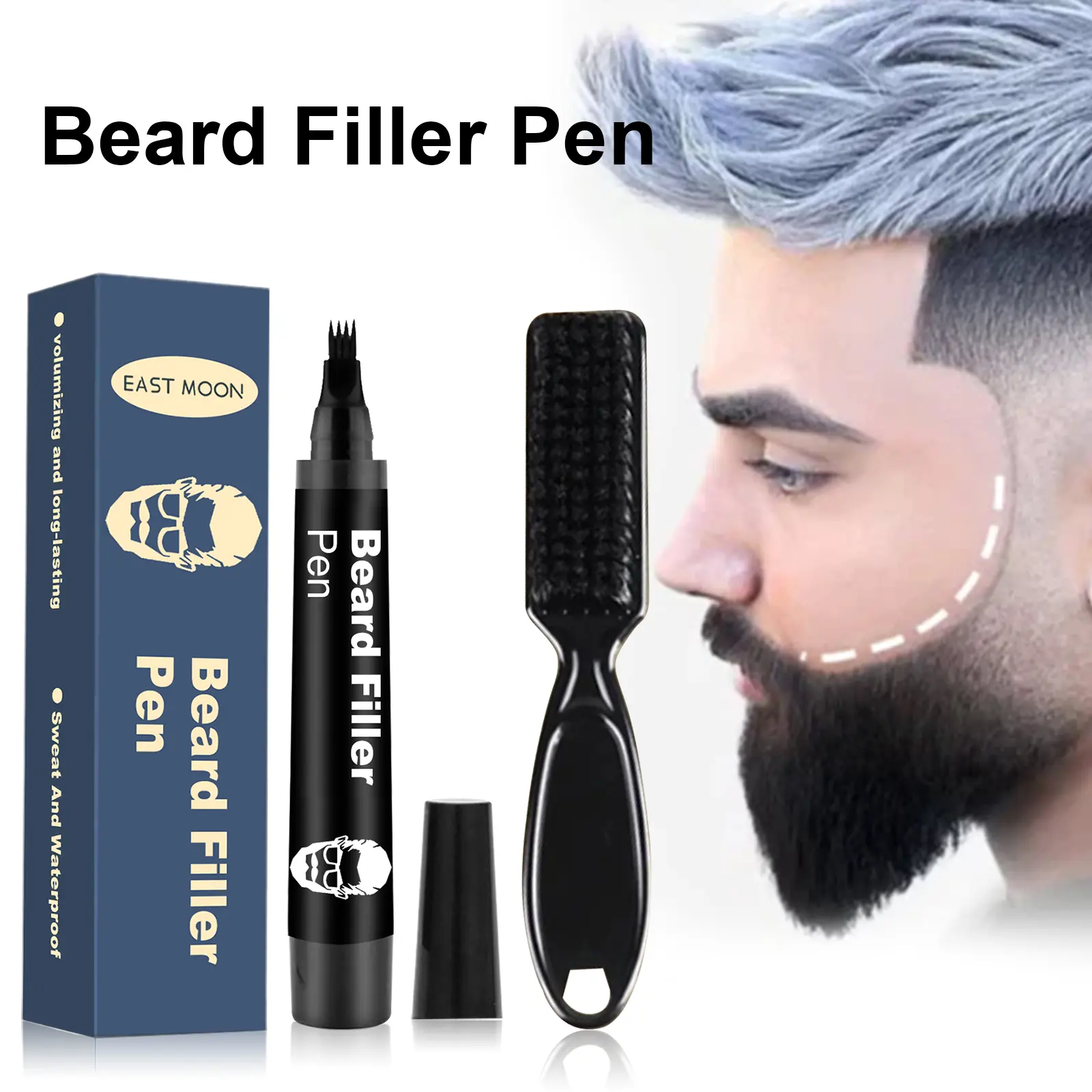 East Moon Waterproof Beard Filler Pen with Cocoa Butter Smudge-Proof Formula for Fuller Beard Look All Day