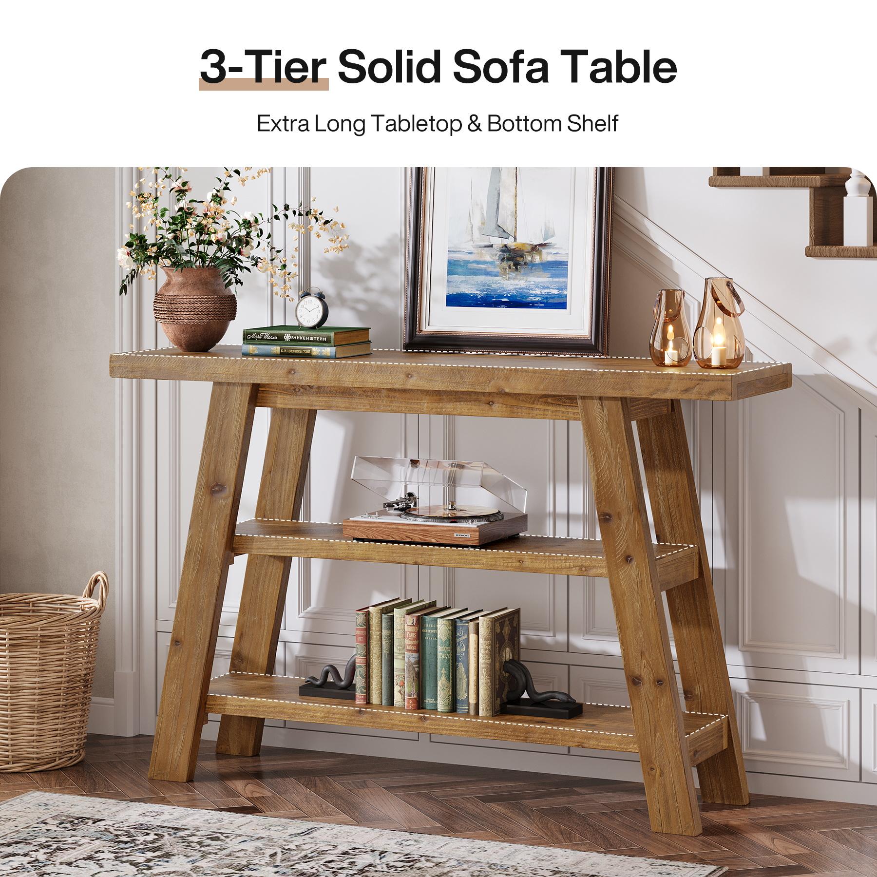 LITTLE TREE Solid Wood Console Table, 47.24" Long Farmhouse En,tryway Table with 3-Tier Shelves, Rectangular Couch Tables Behind Sofa, Narrow Accent Tables for Hallway, Entrance, Foyer, Living Room, Vintage Furniture
