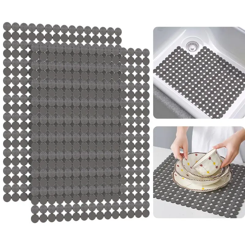 2-Pack Kitchen Sink Mats: PVC Adjustable Sink Protector | Sink Liner Pad | Dish Drying Mats, Easy to Clean & DIY Cut | 15.7 x 11.8 inches (Gray)
