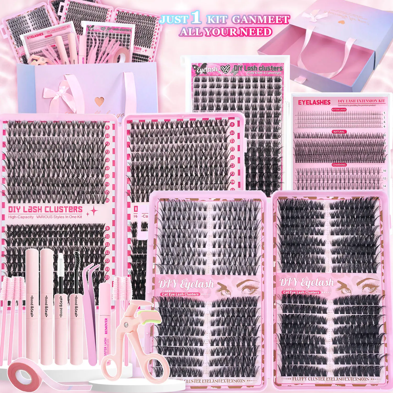 Gift Box D Curl Mixed Styles Individual Eyelash Extension/Mix 9-16mm/Mega Volume ndividualLashes Soft AndComfortable False Eyelashes Set/Lash Remover/Lash Brush/lash Tweezers/Eyelash curler/Eyelash Tape Eye Makeup Products for Women, Volume Focused Lashes