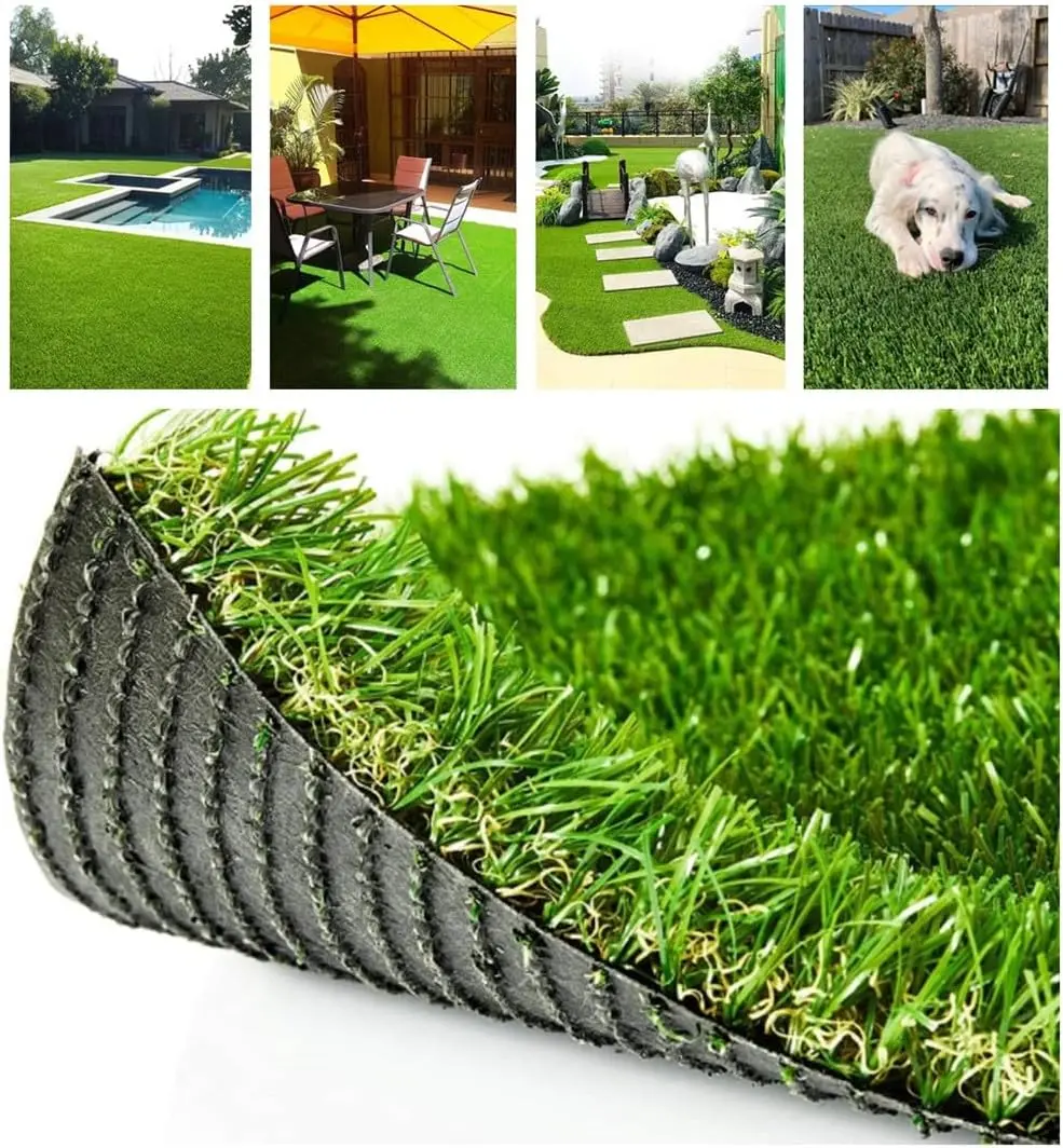 Petgrow Deluxe 4-Tone Artificial Grass Turf, 8FTx10FT 70oz Fire-Resistant Lusher Green Synthetic Turf, All-Seasons Indoor-Outdoor Pet Carpet & Natural-Look Home Decor for Projects