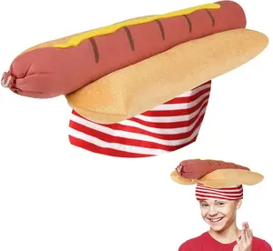 Funny Hot Dog Hat, 1 PC, Fun Fast Food Hotdog Hat, Soft Plush Costume Accessory Hat, Pizza Party Supplies Decorations, One Size Fits Most, Crazy Silly Hat for Halloween