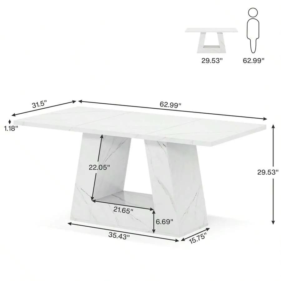 Tribesigns Dining Table For 4 To 6 People, 63" Rectangular Dining Room Table, Modern Wooden Faux Marble Dinner Table With Sturdy Base For Kitchen, Living Room