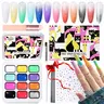 GELLAKTIK Gel Nail Polish Pat Painting Kit - UV/LED Curing, Salon-Quality Beginner-Friendly Set with Brush, Silicone Patting Pen, Stickers for Halloween Nails, Gradient Ombre DIY Manicure