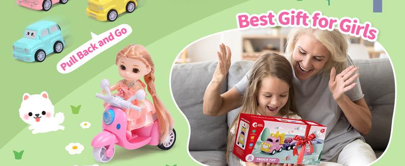 Cute Stone Princess Truck Toys Set with 31.5 in Extra Long Track Slide 3 Layer Foldable Transport Carrier Vehicle Light & Sound for Little Girls, Valentine's Day gift