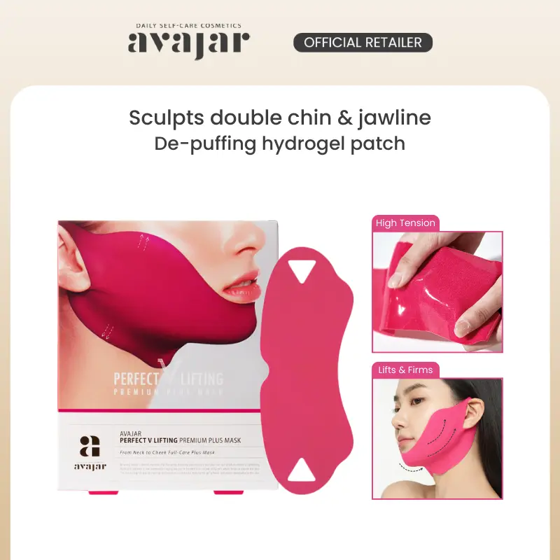 avajar Perfect V Lifting Premium Plus Mask 5 Sheets | Hydrogel Face Slimming & Firming Band for Jawline, Double Chin Reducer, V-Line Contour, Hydrating & Lifting Sheet Mask with Collagen, Caffeine & Aloe Vera