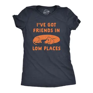 Womens Ive Got Friends In Low Places T Shirt Funny Wiener Dog Dachshund Graphic Tee Funny Womens T Shirts Cute Vintage Fashion Casual Ladies T-Shirt Gift Funny Dog Top Women's Novelty Tees Navy