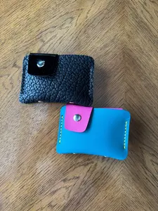 Two snaps! Hand sewn shrunken bison or cowhide leather wallet -handmade snap wallet - artisan leather wallet