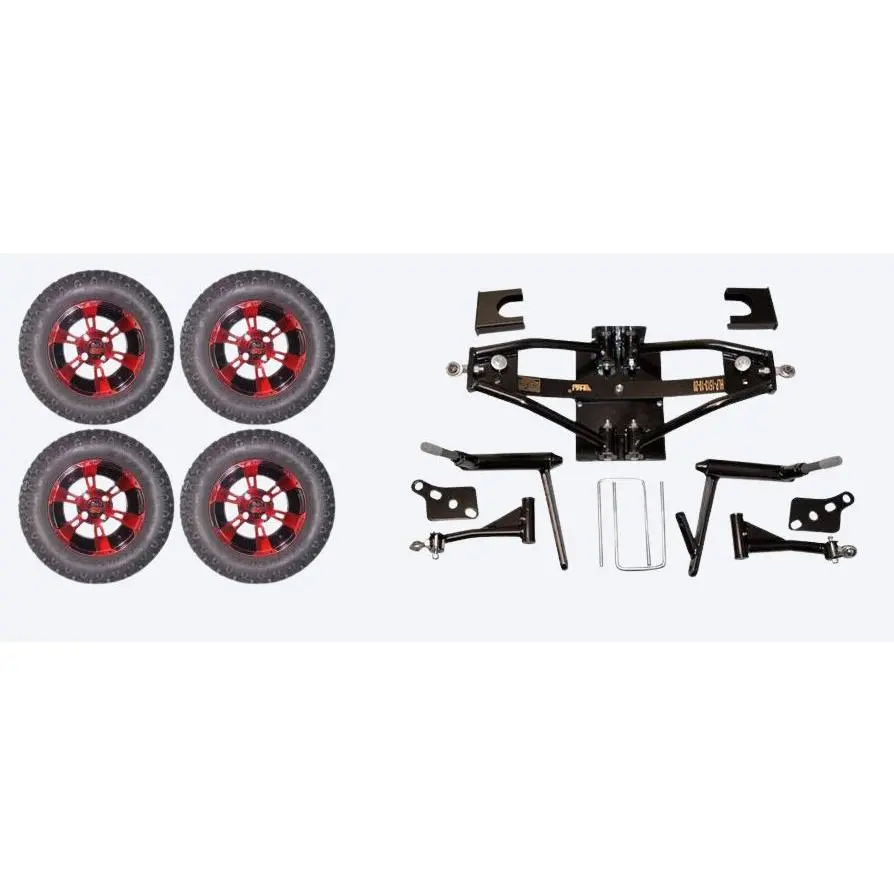 6" Lift Kit Combo with 12" Colossus Red for Club Car DS Golf Carts 1984-2003