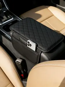 Upgraded Car Center Console Cover Microfiber Leather Armrest Pad with Two Storage Pockets Universal Car Armrest Cushion Protector Comfortable Interior Accessory for Most Vehicles Durable Anti Slip Auto Armrest Box Cover