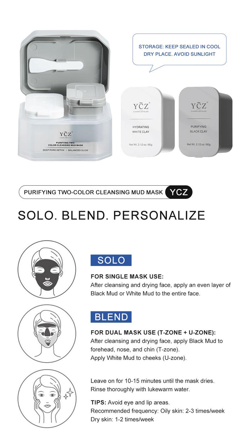 YCZ Purifying Two-Color Cleansing Mud Mask - Dual Clay Face Mask for Deep Pore Detox Oil Control & Hydrating Glow