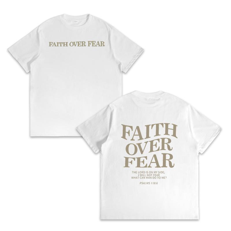Faith Over Fear Christian Typography Graphic Tee Vintage Bold Letter Print Black Unisex Cotton T-Shirt Casual Streetwear Daily Wear