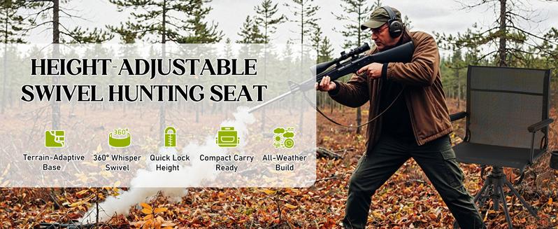 [Aecojoy Hunting Season] Hunting Chair with Detachable Cover, 360° Silent Swivel, Adjustable Height, Mesh Back, Folding Ground Seat, Armrests, Telescopic Legs, Duck Feet, 330 lb Capacity Magnetic Rangefinder Strap Carbon