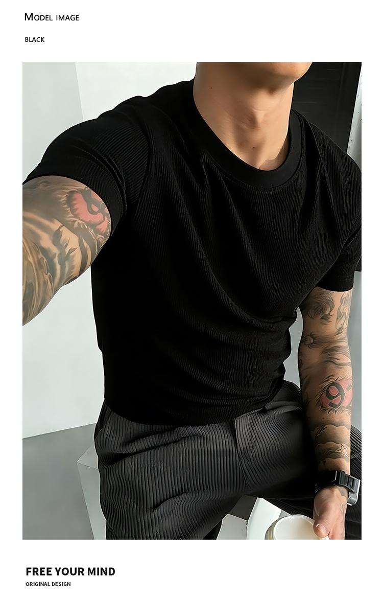 Men's Corduroy Solid Color Loose Fitting Round Neck Short Sleeve T-Shirt,unisex Casual Basics,Fashionable Versatile Streetwear,Minimalist Youth Street Style,Suitable For Daily Wear,Outdoor,For summer Menswear