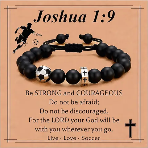 Sport Beaded Bracelet for Boys with Cross Charm - Multi-Sport Baseball Basketball Football Soccer Design, Adjustable Elastic Fit, Sporty Everyday Gift for Son Grandson Teens Easter Basket Stuffer