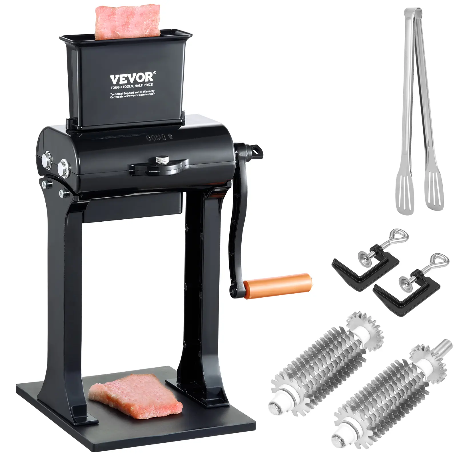 VEVOR Commercial Stainless Steel Meat Tenderizer Machine - Heavy-Duty Manual Blade Utensil, 5.8in Cutting Feed Port, Aluminium Build, Clamp Keeps Meat Firm for Beef, Chicken, Pork, Venison, Detachable Kitchen Gadget for Hotel Use