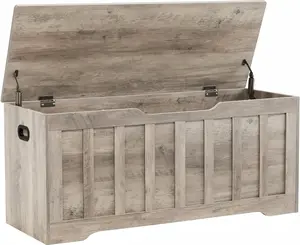 Extra Large Storage Chest, Wooden Storage Bench with 2 Safety Hinges, Multi-Purpose Trunk for Bedroom, Living Room & Entryway, Shoe Bench Organizer, Greige Finish