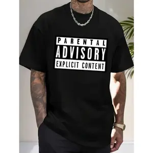Men'S 100% Cotton Graphic T-Shirt - "Parental Advisory Explicit Content" Bold Print, Casual Round Neck, Short Sleeve, Regular Fit For Summer Street Style, Street Style Clothing |       Trendy Wardrobe Staple | .