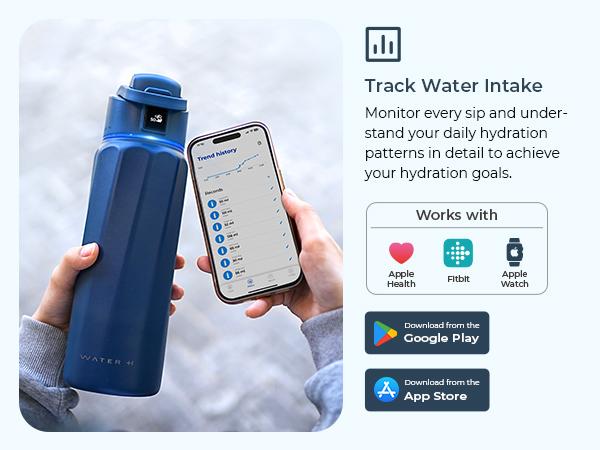 WATERH Boost Smart Water Bottle with APP - Insulated Stainless Steel Flask, Water Intake Tracker & Hydration Reminder, Portable Vacuum Thermal Cup, Wide Mouth Water Bottle for Travel & Gym,  , Free Christmas Sticker，Ideal Gift for Valentine's Day Gift