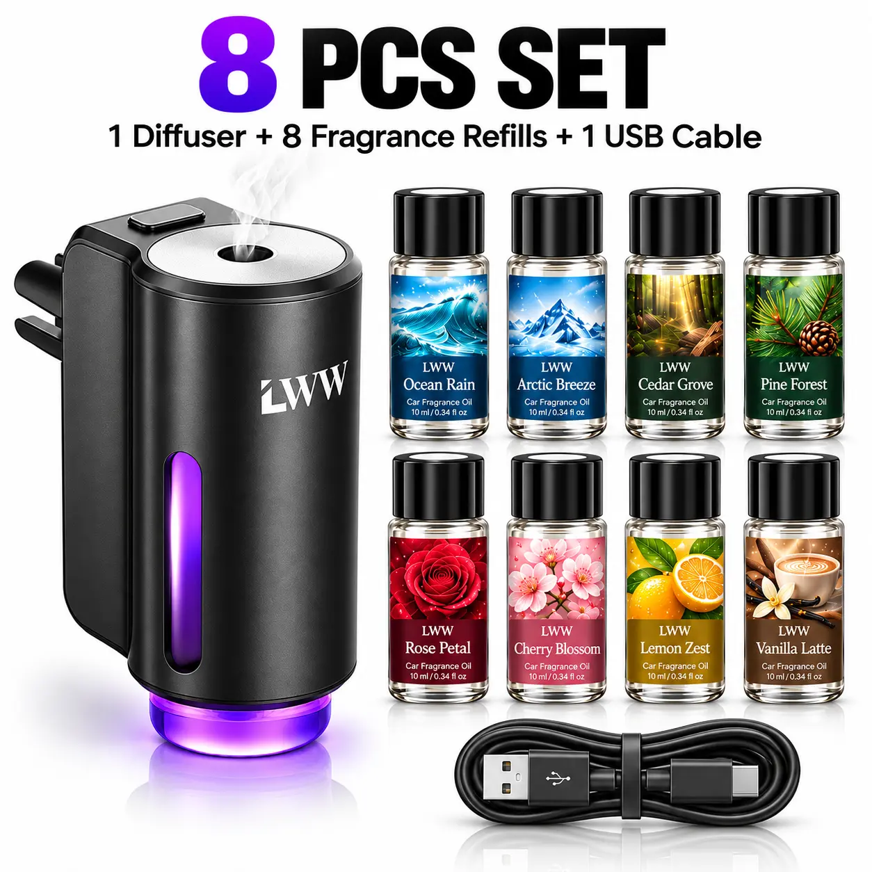 LWW 2026 Designer Car Aromatherapy Machine - Couples Edition Dual Diffuser Gift Set with 10 French Essential Oils, Car Interior Accessories, Vehicle Accessories, Car Scents, Essential Oil Diffuser For Car