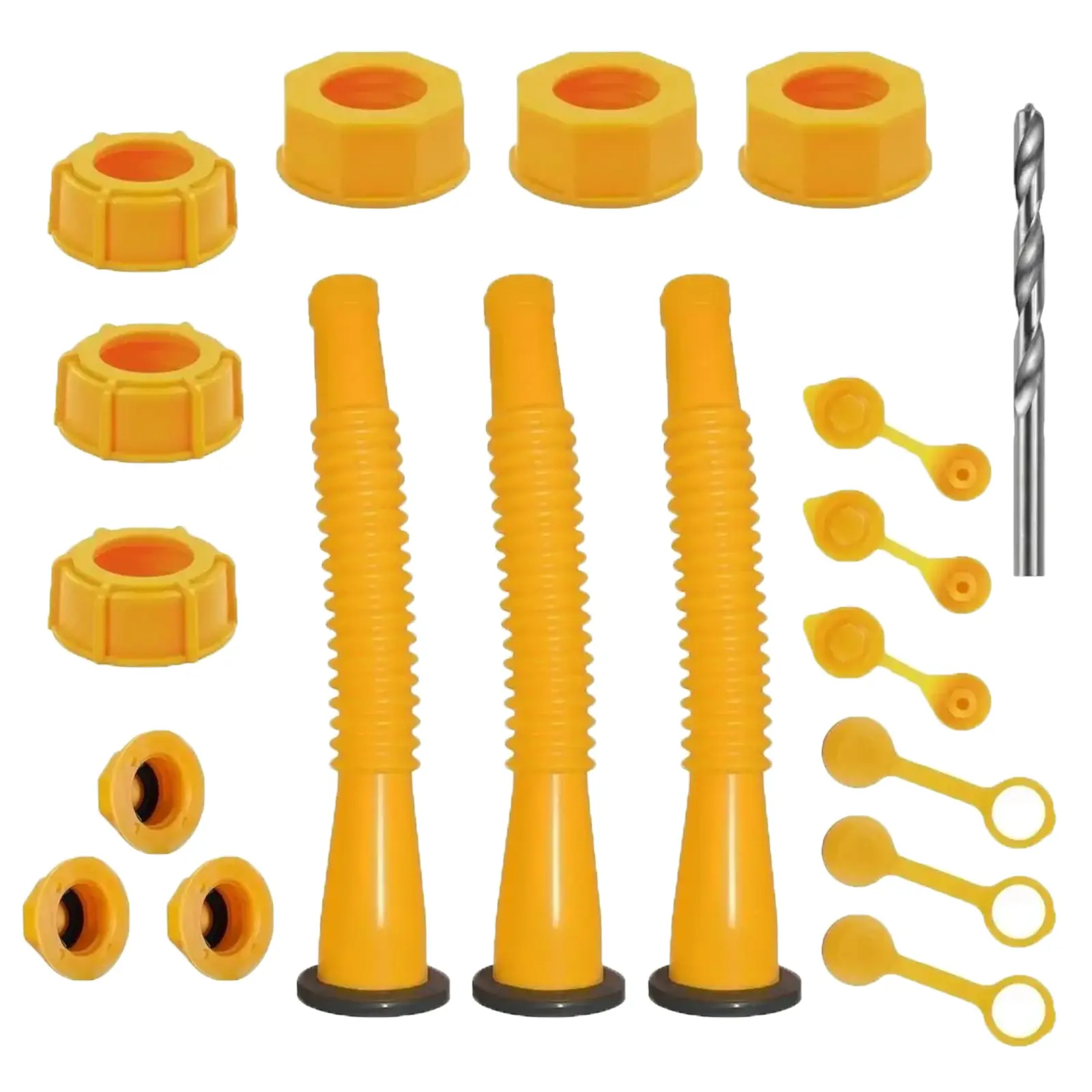 Gas Can Spout Replacement Kit - 3 HDPE Plastic Spouts Tube Set (8.1 in Length), Threaded Cap, 2 Vent Caps, Leak-Proof Nozzle with Pre-Installed Gaskets, Universal Fit for 1/2/5/10 Gal Cans, Ready-to-Use Automotive Repair Accessory, 3 Spouts Tube