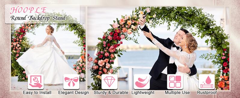 7.2ft Round Backdrop Stand, Circle Balloon Arch & Wedding Arch Stand, Backdrop Stand for Birthday Party & Baby Shower, Event Decorations