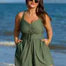 BloomChic Cut-Out Drawstring Pockets Swim Romper 【M-6XL】