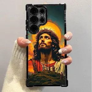 Jesus Clear Protective Four Comers Air Cushion Anti-drop CellPhone Case Clear BracketPhone Case For Phone Case for iPhone 17/16/15/14/13/12/11/xs/xs max/xr/Samsung/S22/S23/S24/S25PLUS  FE ULTRA  EDGE