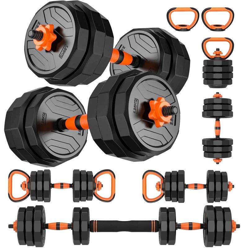 GIKPAL 44Lb 4-In-1 Adjustable Dumbbells Set Free Weight Set with Connector Used as Barbell, Kettlebells, Push up Stand, Fitness Exercises for Home Gym Suitable Men/Women