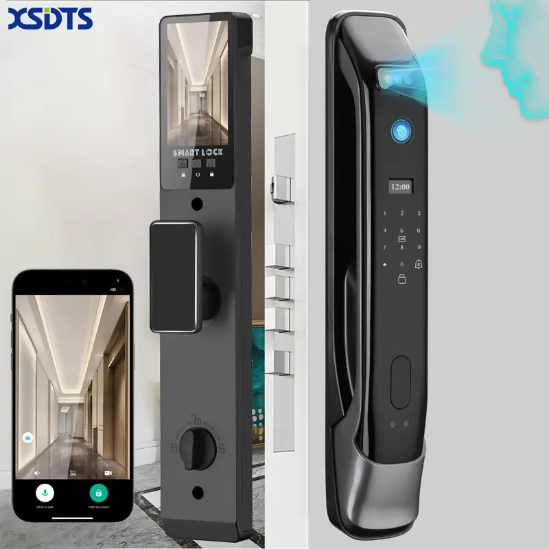 XSDTS【Non-standard Lock, Need Drilling to Install】Full-Featured Smart Front Door Lock - 3D Face Recognition, Fingerprint, Passcode, IC Card & Key Unlock, Tuya WiFi Remote Control smart door lock