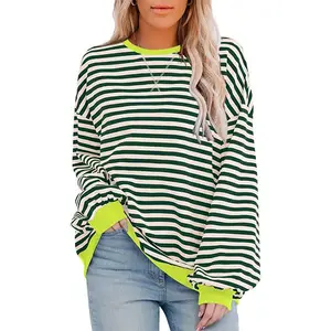 Genleck Womens Oversized Striped Sweatshirt Crewneck Classic Long Sleeve Casual Tshirt Loose Pullover Tops