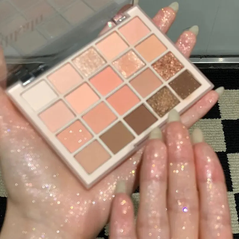 Spring Series 20-Color Cosmetic Eyeshadow Palettes, Korean Nude Oatmeal & Rose Shades, Matte Shimmer Glitter Effects, Radiant Makeup Look