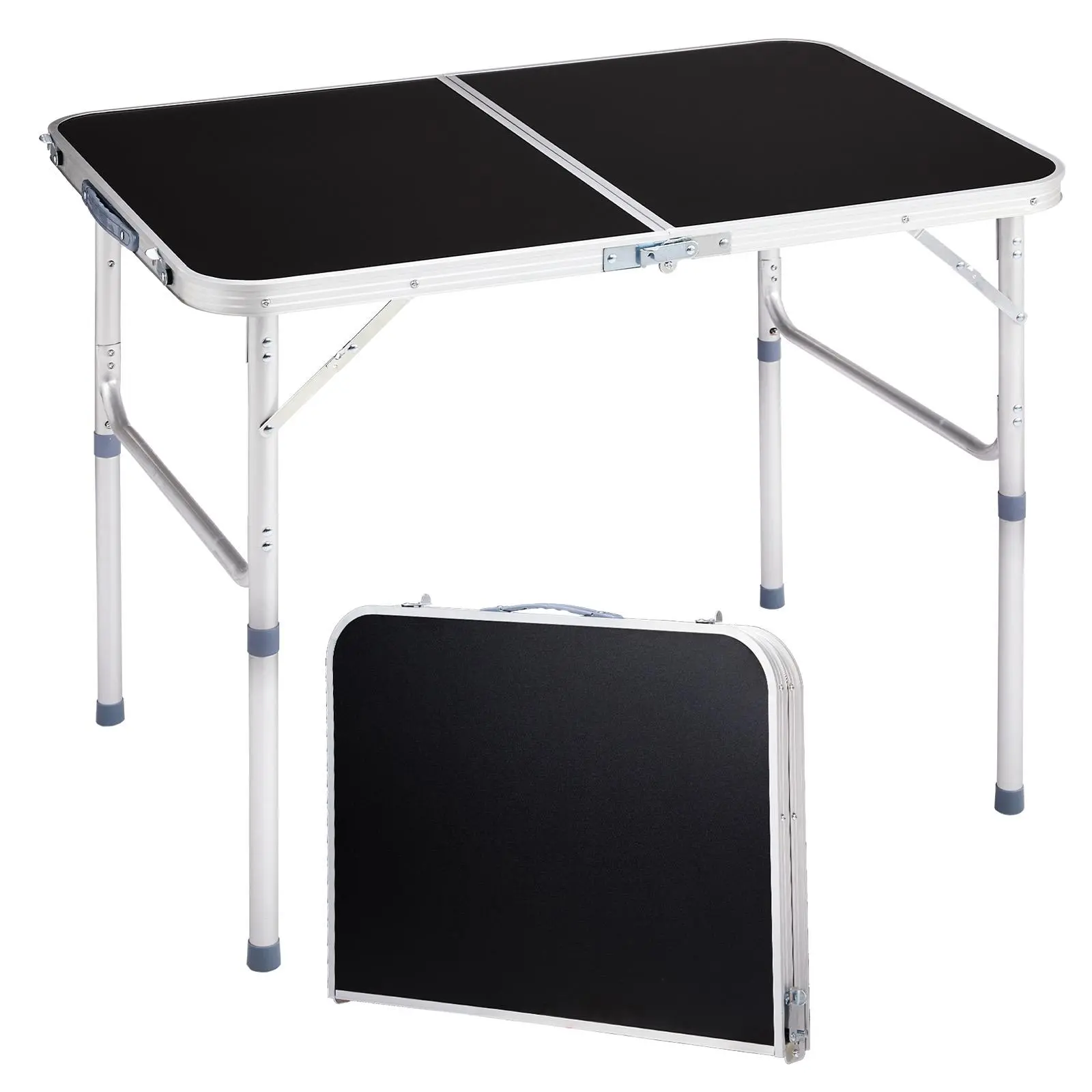Outvita 4ft Portable Folding Camping Table, Outdoor Waterproof Adjustable Height Table, Aluminum Lightweight Suitcase Foldable Table for Picnic BBQ Beach Dining Summervibes